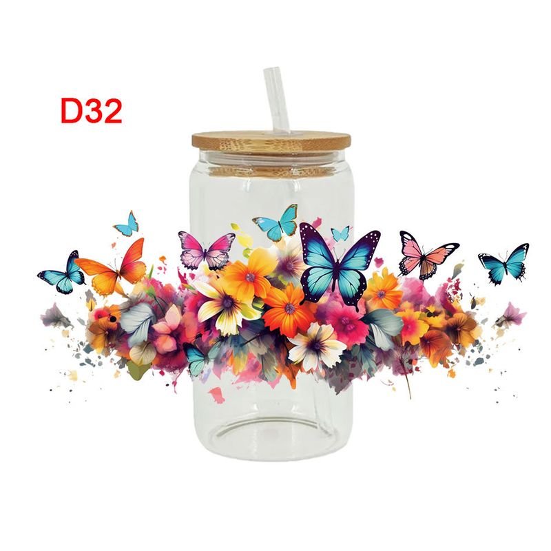 Cartoon Colorful Butterfly UV Heat Transfer Glass Stickers