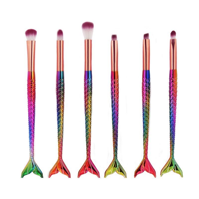 Colorful 6pcs/set Mermaid Fish Scale Tail Pattern Eye Cosmetic Brushes Set