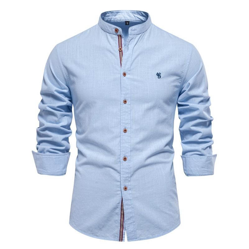 Men Fashion Casual Business Basic Long Sleeve Stand Collar Shirt