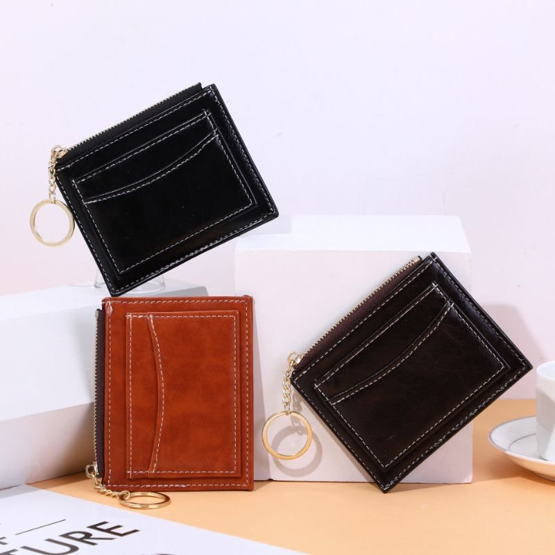 Women Simple Solid Color Square Zipper Mini Wallet