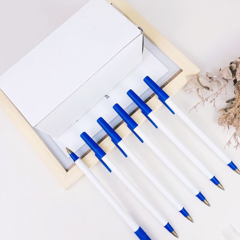 Simple Fashion White Solid Rod Non-Slip Plastic Sleeve Oil-Based Ballpoint Pen