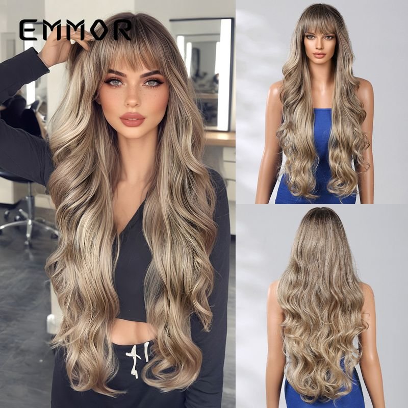 Women Fashion Long Curly Hair Wig With Bangs