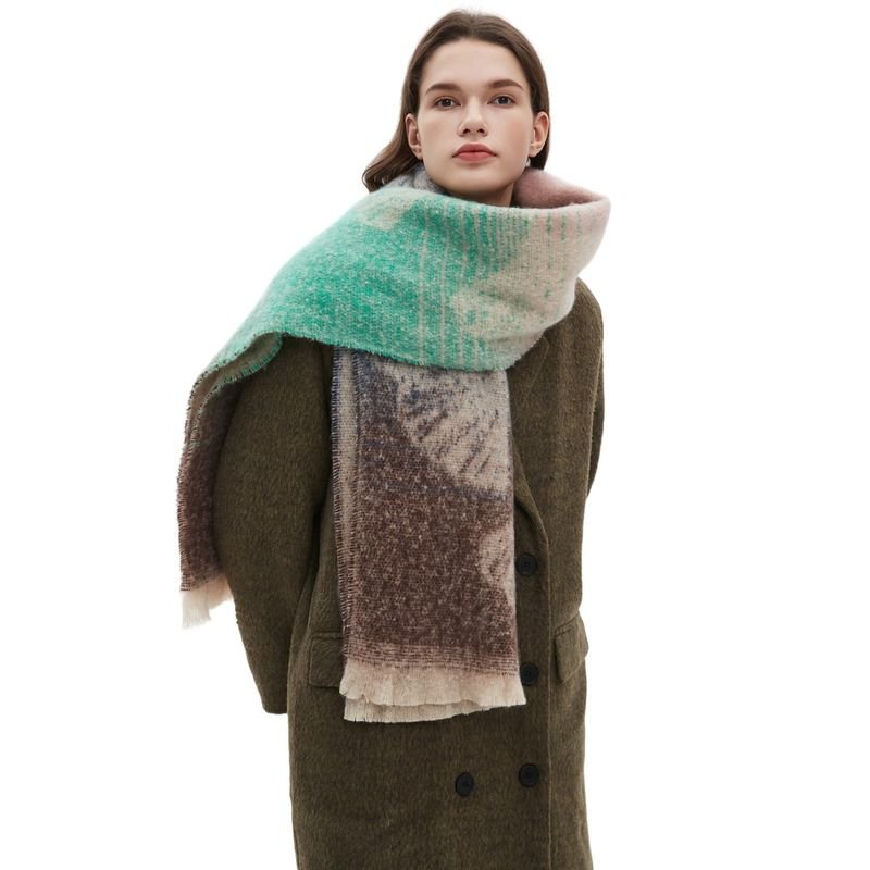 Autumn Winter Women Fashion Warm Jacquard Ginkgo Leaf Scarf Shawl