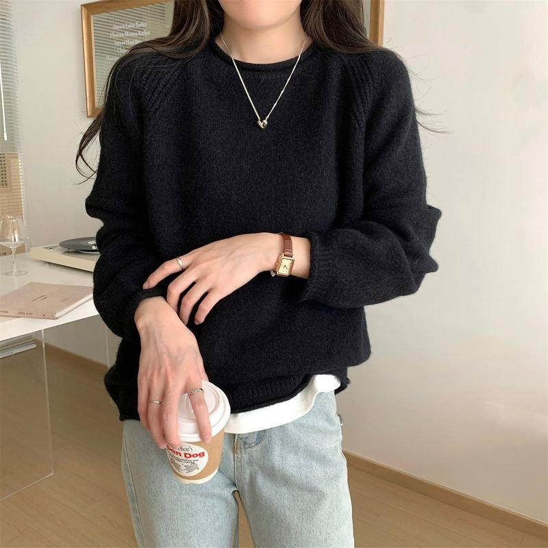 Autumn And Winter Soft Casual Style Pullover Knitwear Women Basic Solid Color Loose Sweater