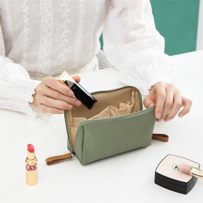 Women Fashion Color Blocking Zipper Portable Cosmetic Bag