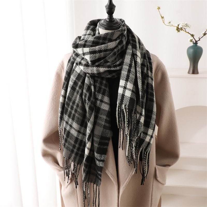 Autumn Winter Women Fashion Geometric Plaid Cashmere Warm Scarf