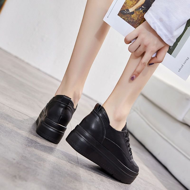 Size:4.5-9 Women Leisure Platform Pattern Solid Color Leather Sneakers Shoes