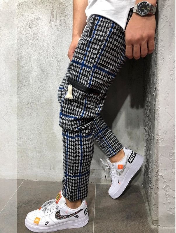 Men Fashion Casual Houndstooth Print Jogger Pants