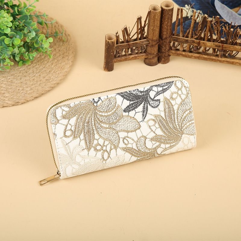 Women Fashion Creative Floral Embroidery Large Capacity Zipper Purses