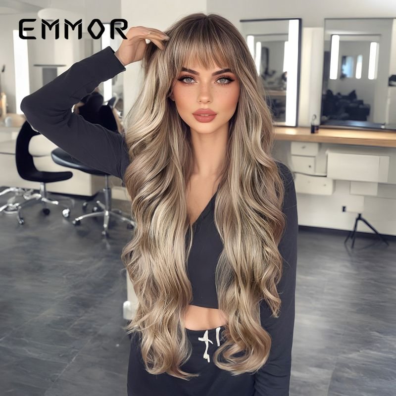 Women Fashion Long Curly Hair Wig With Bangs