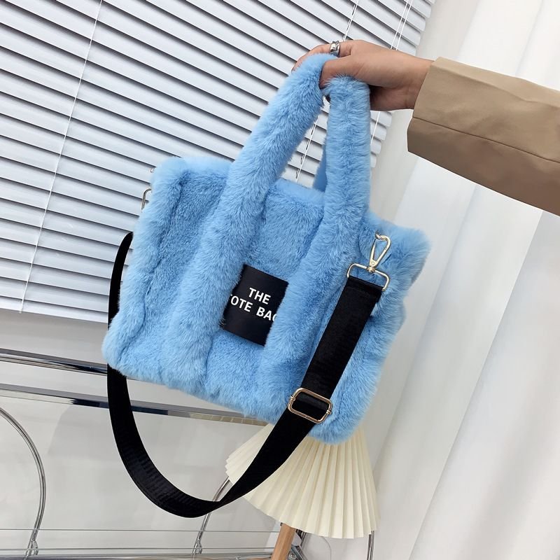 Women Fashion Solid Color Square Plush Large Capacity Tote Bag