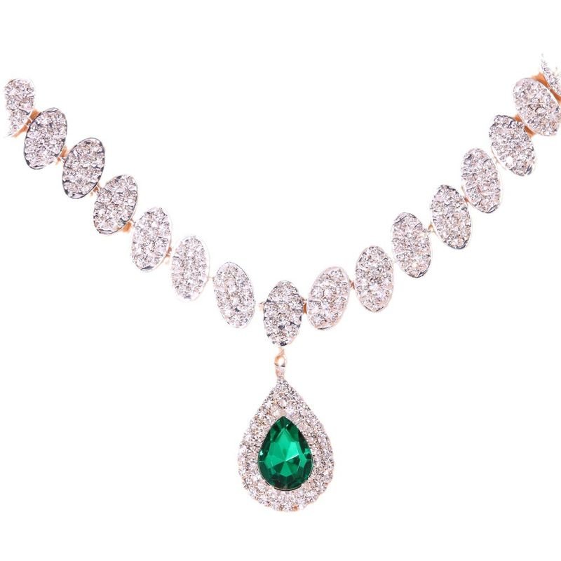 Women Fashion Drop-Shaped Rhinestone Necklace Earrings Jewelry Set