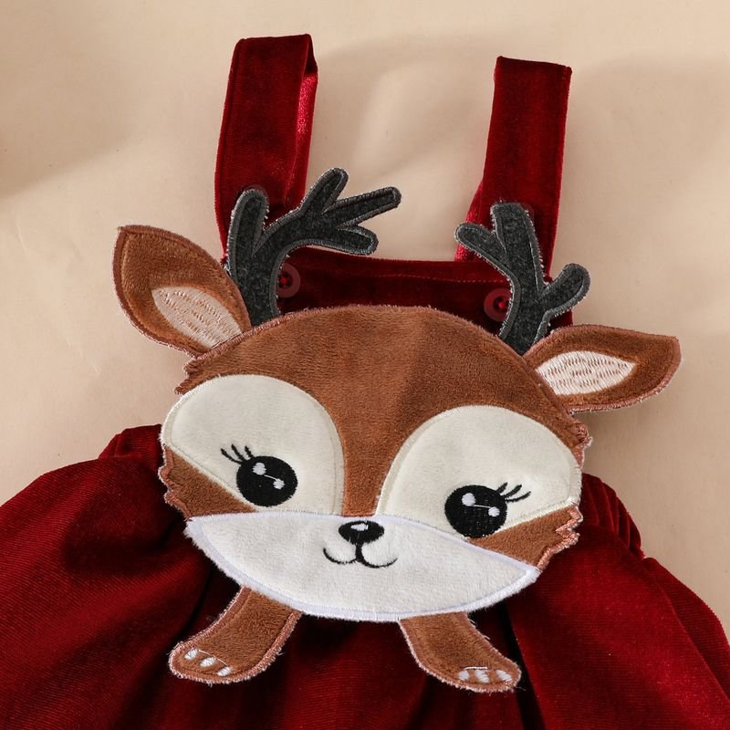 Kids Baby Girls Cute Party Christmas Cartoon Fawn Long Sleeve Romper Strap Dress Sets