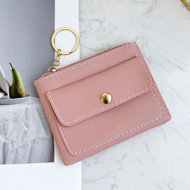 Women Fashion Casual Solid Color PU Zipper Wallets