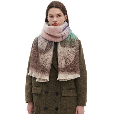 Autumn Winter Women Fashion Warm Jacquard Ginkgo Leaf Scarf Shawl