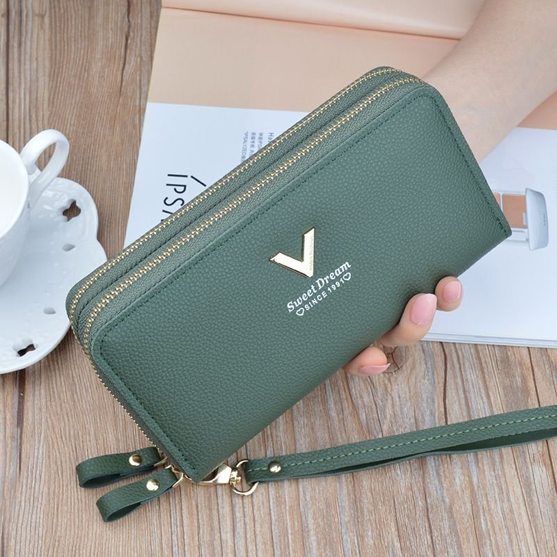 Women Fashion Simple Litchi Pattern Double Zipper Long Purses