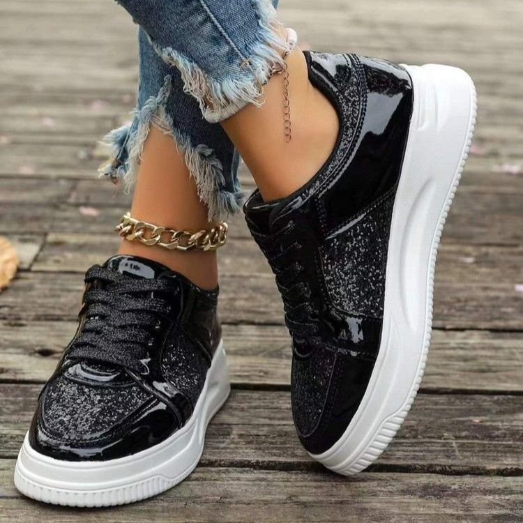 Summer Women Casual Plus Size Sequin Thick-Soled Sneaker