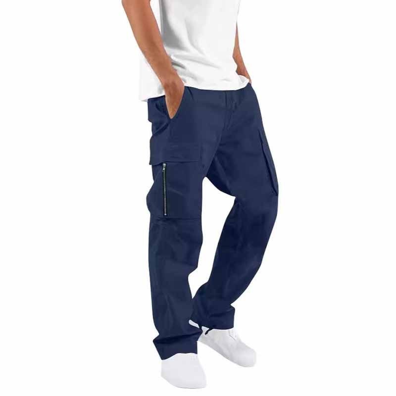 Men Fashion Casual Solid Color Straight Cargo Pants