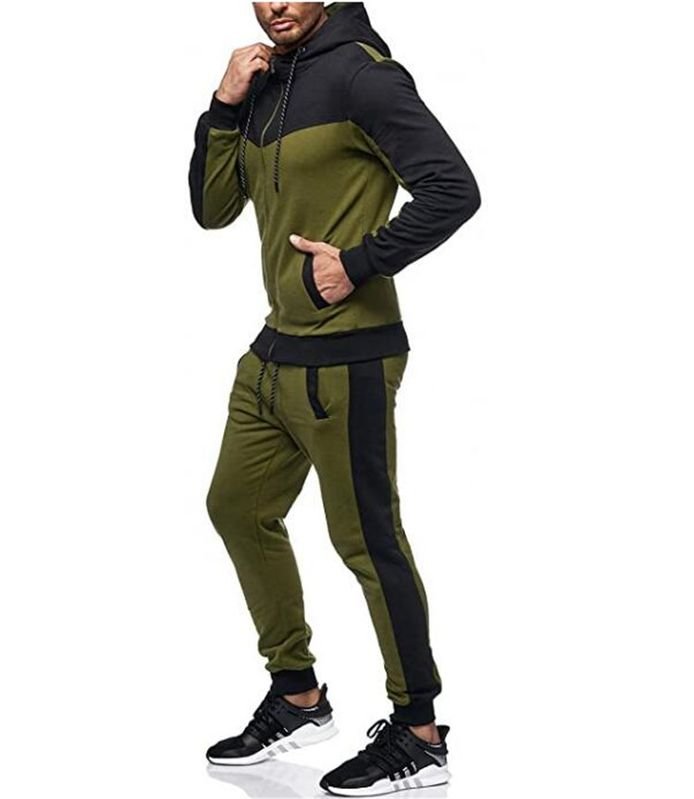 Men Autumn Winter Fashion Leisure Sports Color Matching Long Sleeve Hoodies Trousers Sets