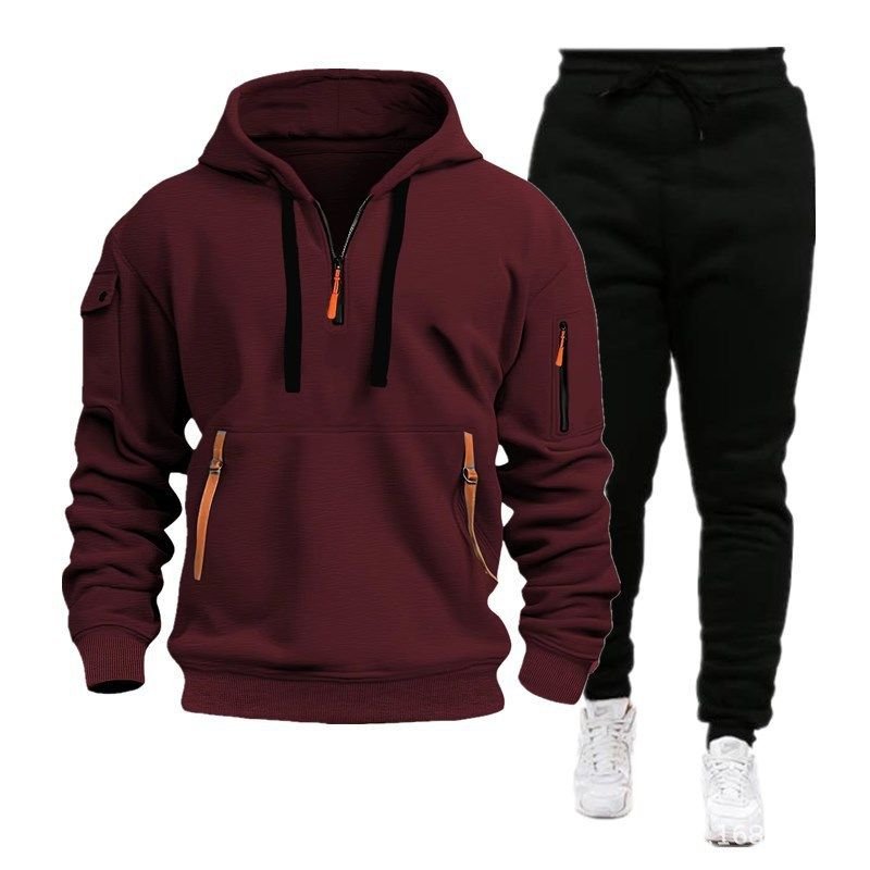 Men Spring Autumn Fashion Casual Sports Half Zipper Long Sleeve Hoodies Jogger Pants Sets