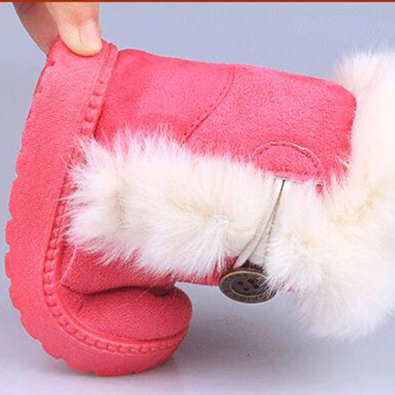 Kids Solid Color Button Design Winter Plush Snow Boots