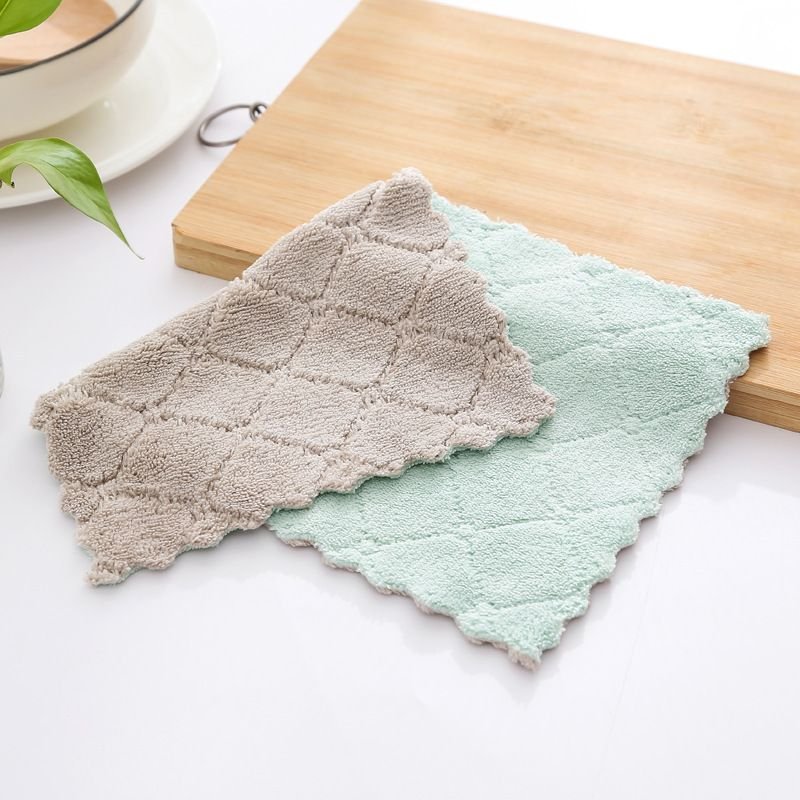 Fashion Solid Color Thickened Kitchen Household Coral Fleece Cleaning Dishcloth