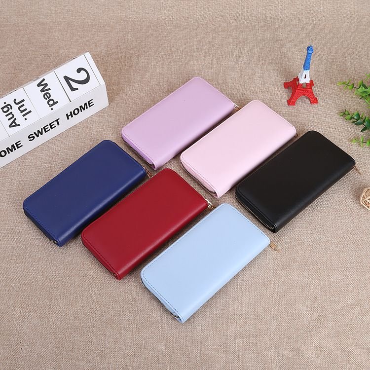 Women Fashion Solid Color Multi-Card Zipper Long Purses