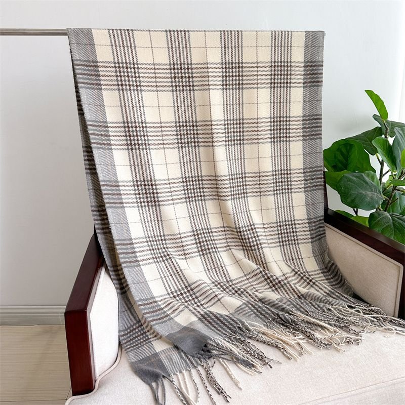 Autumn Winter Women Fashion Plaid Tassel Warm Thickened Scarf