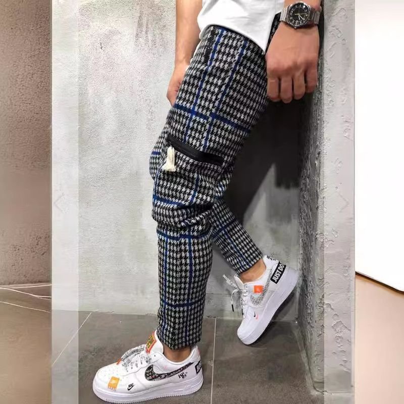 Men Fashion Casual Houndstooth Print Jogger Pants