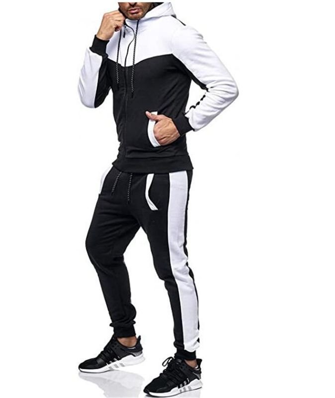 Men Autumn Winter Fashion Leisure Sports Color Matching Long Sleeve Hoodies Trousers Sets