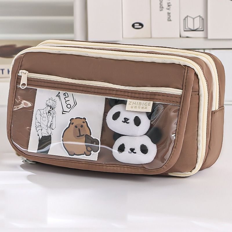 Simple Neutral Cartoon Cute Transparent Large Capacity Zipper Pencil Bag