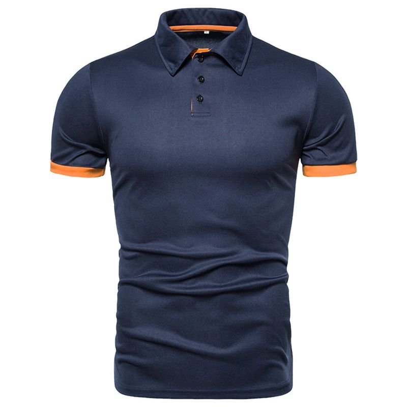 Men Fashion Casual Color Matching Short Sleeved Lapel Loose Polo Shirt