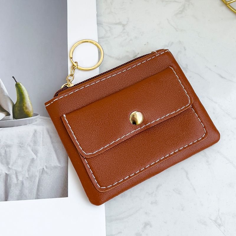 Women Fashion Casual Solid Color PU Zipper Wallets