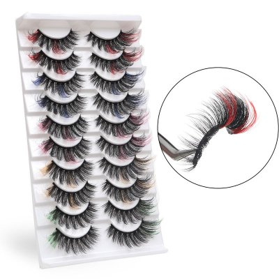 Women Fashion Thick Curly Multicolor False Eyelashes 10 Pair