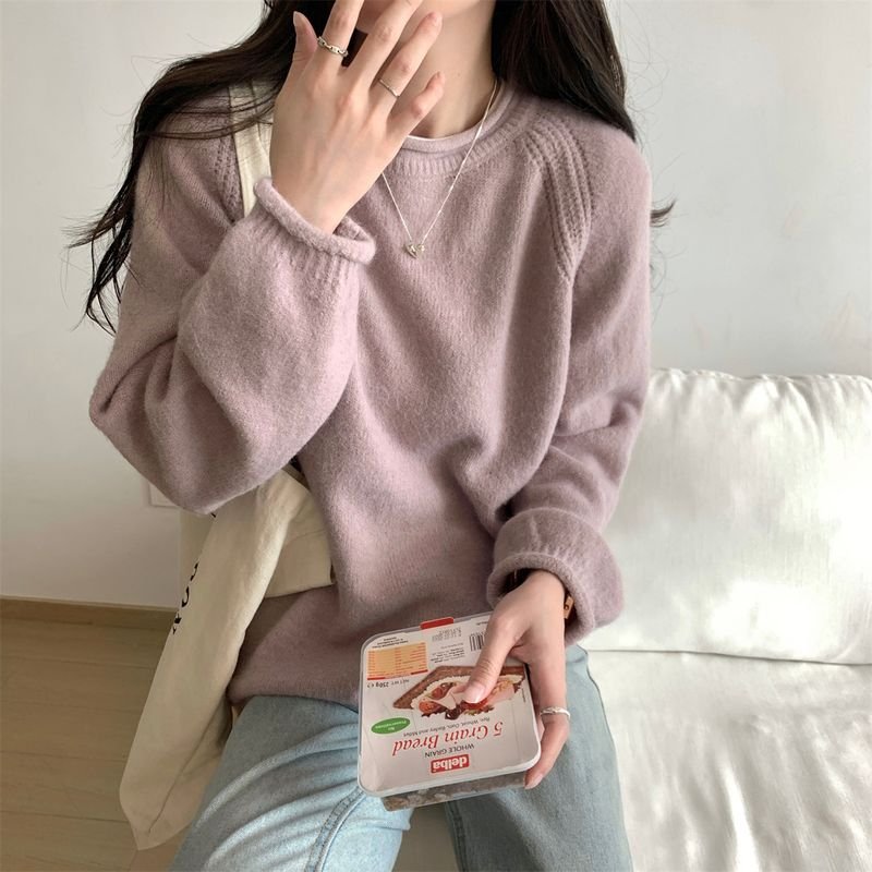 Autumn And Winter Soft Casual Style Pullover Knitwear Women Basic Solid Color Loose Sweater