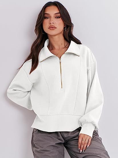 Athleisure Autumn Women Loose Half Zipper Lapel Collar Long Sleeve Sweatshirt