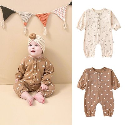 Kids Baby Boys Girls Casual Cute Tiny Flower Dinosaur Print Long Sleeve Romper