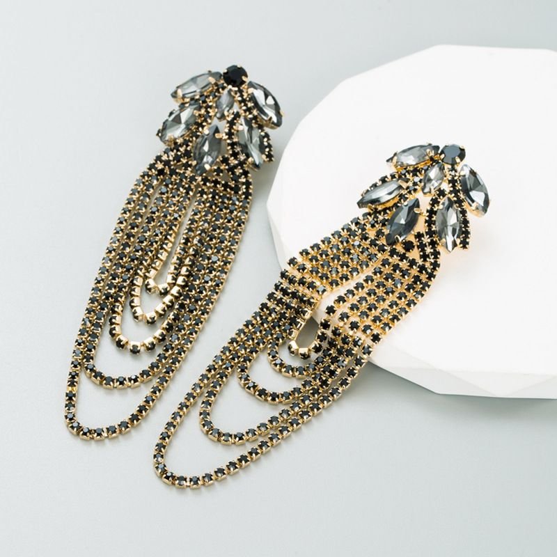 Fashion Exaggerated Alloy Rhinestone Tassel Earrings