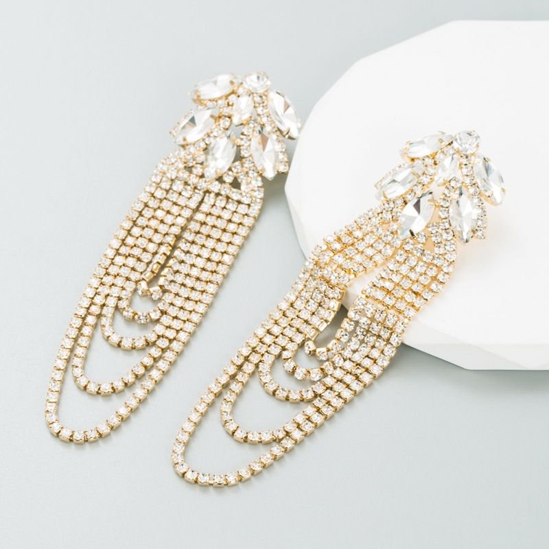 Fashion Exaggerated Alloy Rhinestone Tassel Earrings