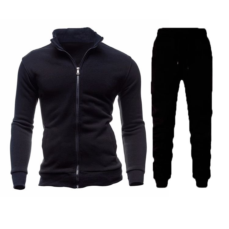 Men Casual Sports Basic Solid Color Long Sleeve Stand Collar Sweatshirts Trousers Sets