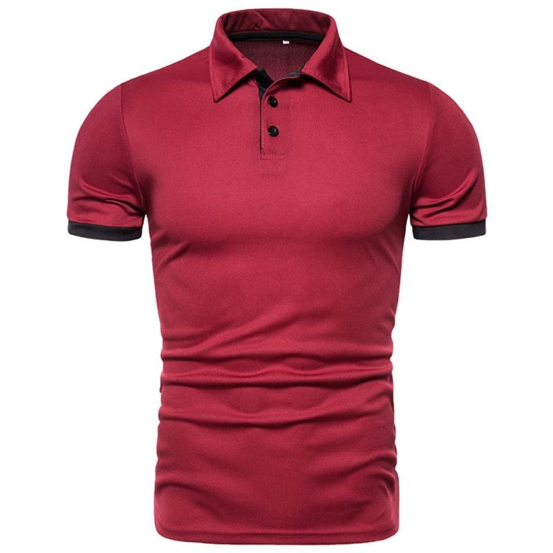 Men Fashion Casual Color Matching Short Sleeved Lapel Loose Polo Shirt