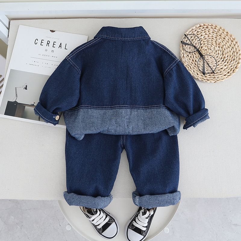 Kids Toddler Boys Spring And Autumn Fashion Casual Long Sleeve Lapel Denim Jacket Jeans Set