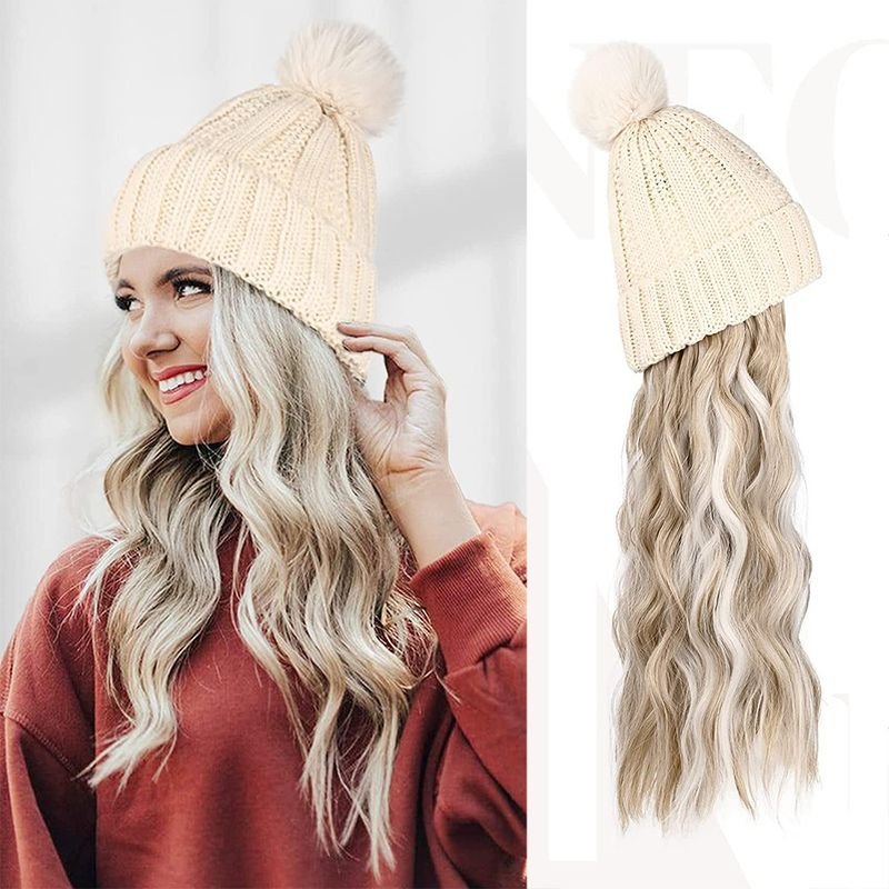 Women Fashion Long Curly Knitted Hat Wig