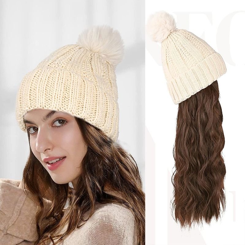 Women Fashion Long Curly Knitted Hat Wig