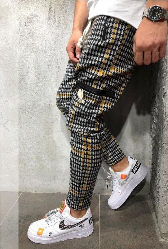 Men Fashion Casual Houndstooth Print Jogger Pants