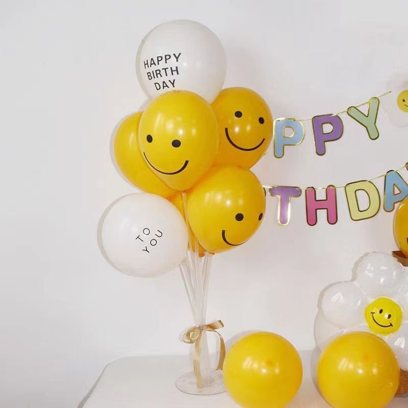 10 Inch Lemon Yellow Smiley White Happy Birthday To You Party Balloon Birthday Layout