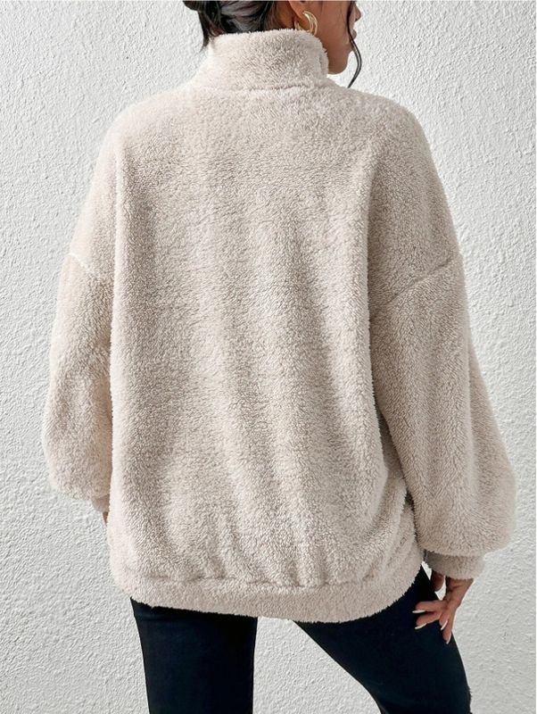 Autumn And Winter Women Casual Solid Color Plush Stand Collar Long Sleeve Sweatshirt