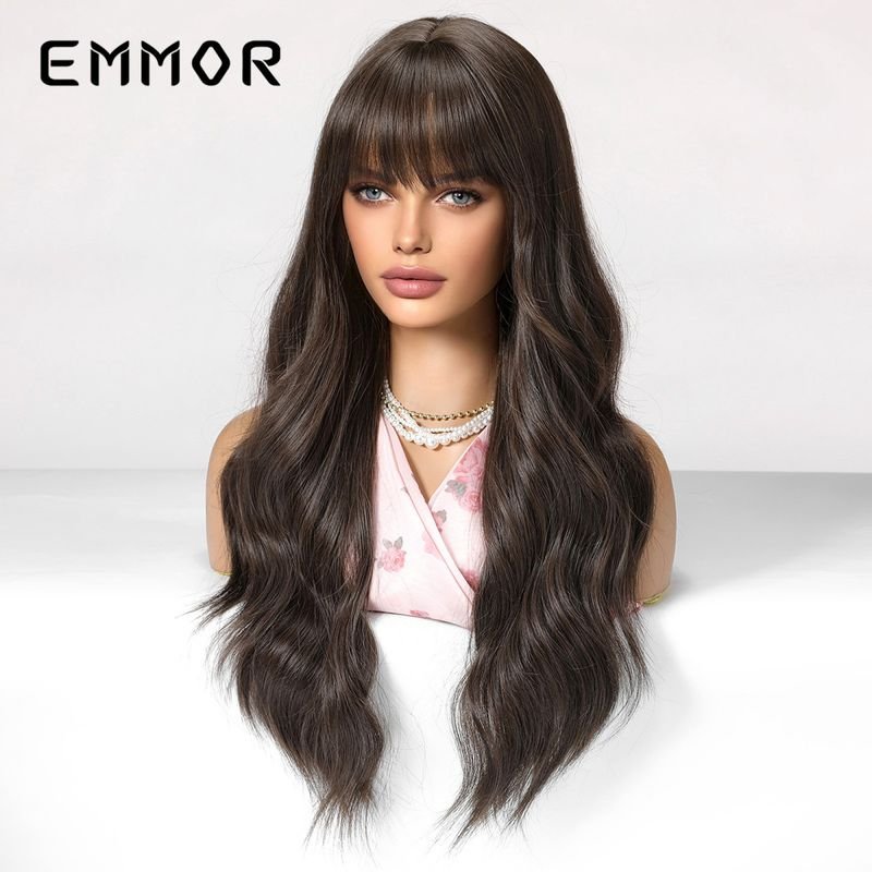 Women Fashion Natural Bangs Long Curly Hair Wig