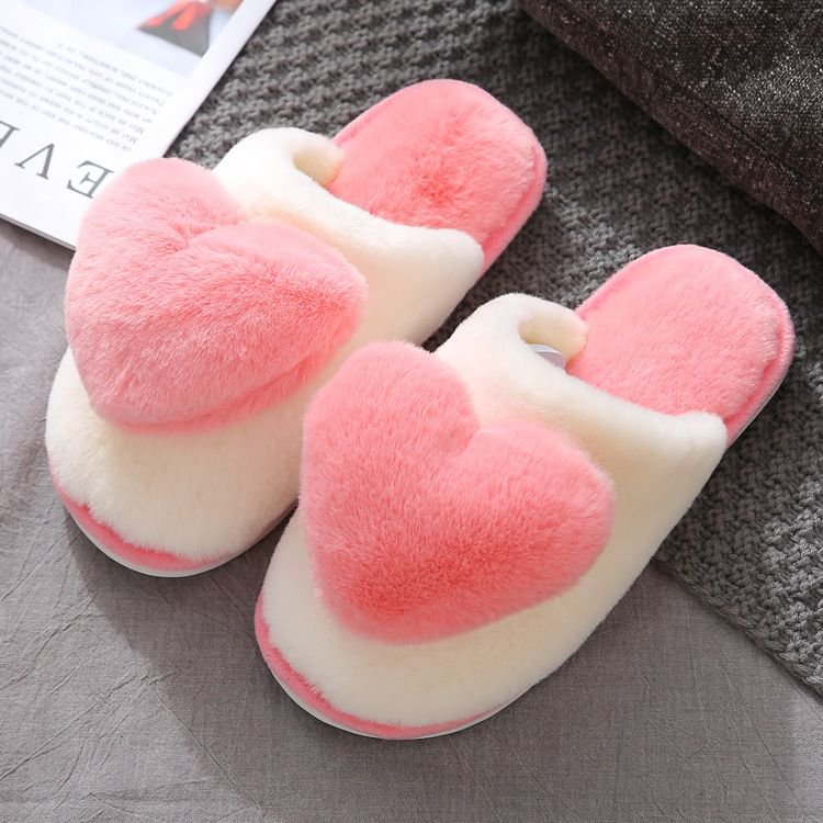 Autumn Winter Women Cute Plush Heart-Shaped Thickened Warm Extra Large Size Home Slippers