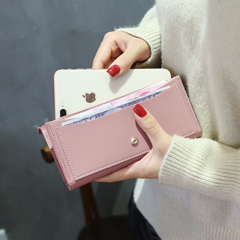 Women Fashion Solid Color Metal Buckle Multifunction Purse